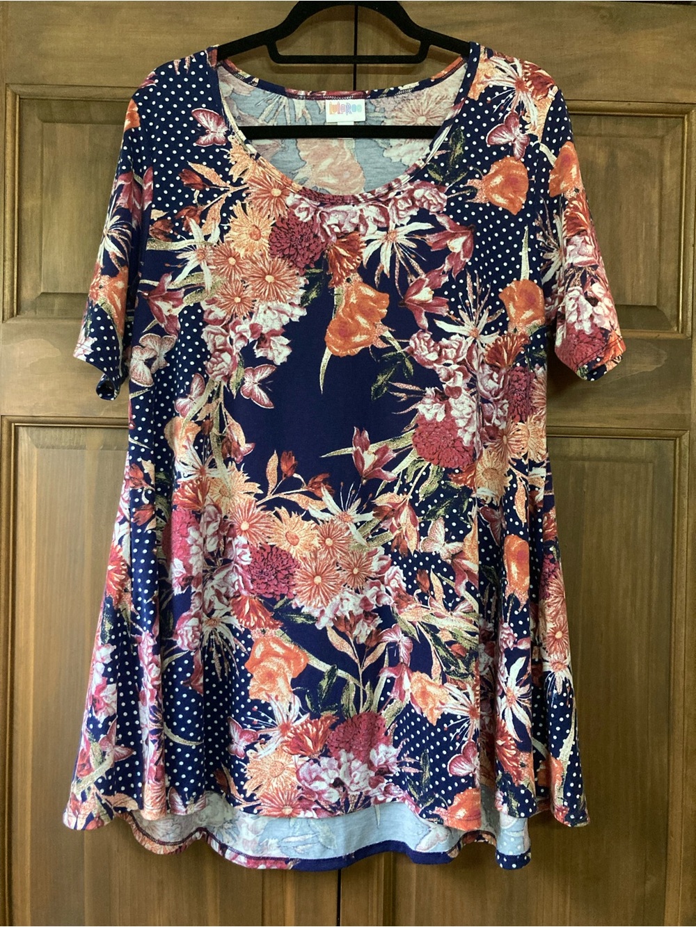 LuLaRoe Perfect T Dark Blue & Floral Top Large